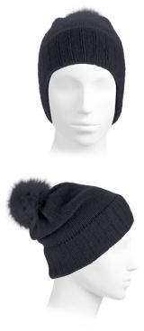 Portolano Fox Fur Pom-Pom Cashmere Hat