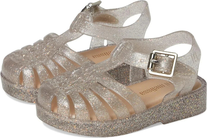 Mini Melissa Possession Shiny BB Sandals Girls Beige Glitter Cutout GAL1355