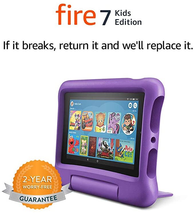 Fire 7 Kids Edition Tablet, 7" Display, 16 GB, Purple Kid-Proof Case