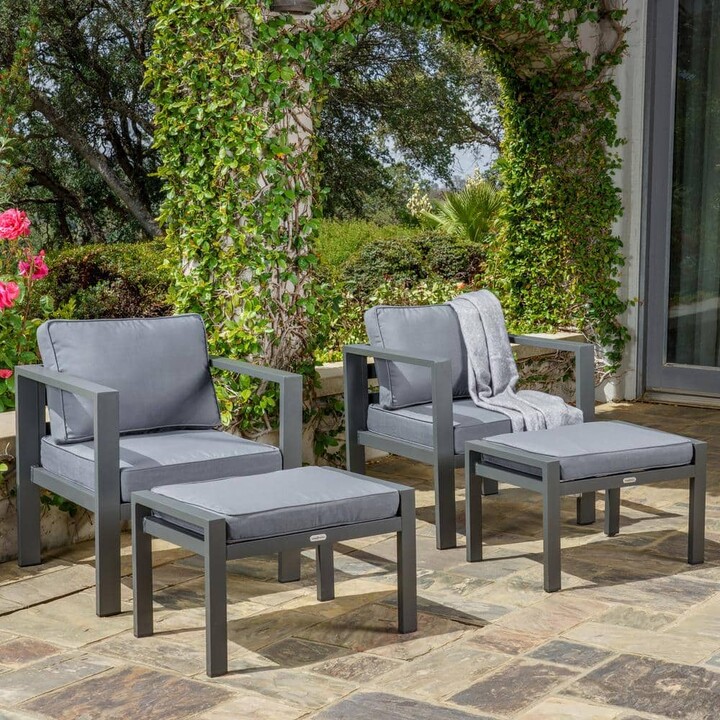 Tortuga Outdoor Lakeview Modern 4-Piece Aluminum Outdoor Chair Set with Plush Charcoal Cushions (2 Club Chairs and Patio Ottomans)