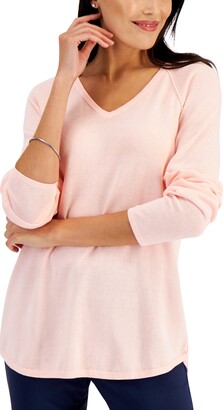 Karen Scott Petite Cotton V-Neck Curved-Hem Pullover Sweater, Created for Macy's