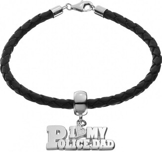 Insignia Collection Sterling Silver & Leather "I Love My Police Dad" Bracelet