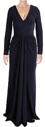 Vera Wang Women's Long Sleeve V Neck Gown With Draped Front