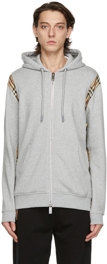 Burberry Grey Vintage Check Panel Zip-Up Hoodie - ShopStyle