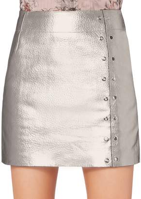Veda Silver Metallic Leather Mini Skirt
