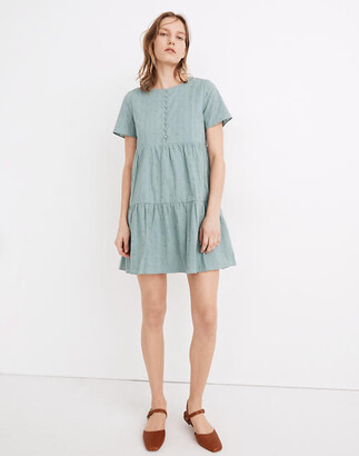 Madewell Embroidered Eyelet Button-Front Tiered Mini Dress