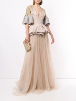 Thumbnail for your product : Saiid Kobeisy Peplum Embroidered Maxi Dress