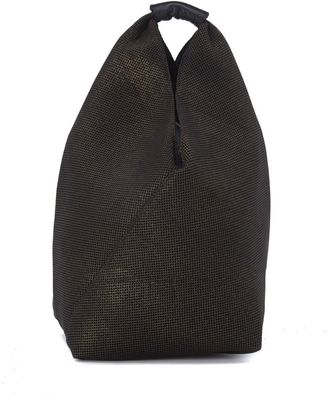 MM6 MAISON MARGIELA Triangular Bag In Black Pierced Gold Laminated Leather