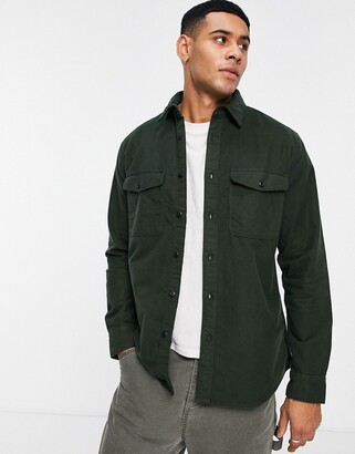 Selected double pocket overshirt in khaki
