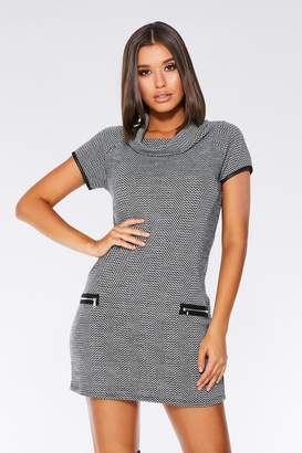 Quiz Grey And Black Knit Zip Tunic Dress