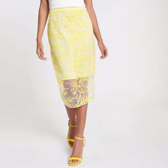 River Island Yellow floral embroidered pencil skirt