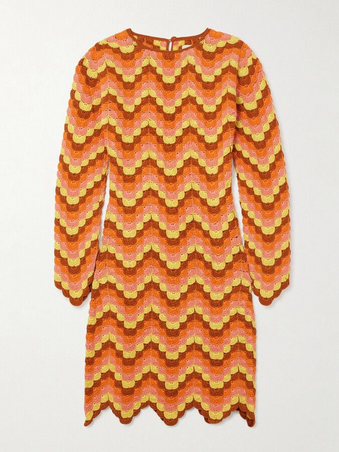 ESCVDO Victoria Scalloped Crocheted Cotton Mini Dress - Orange