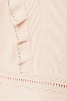 Thumbnail for your product : Sandro Tilla Ruffle-trimmed Embellished Ribbed-knit Mini Dress