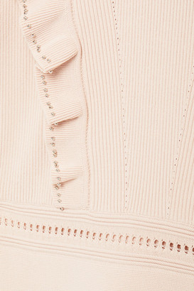 Sandro Tilla Ruffle-trimmed Embellished Ribbed-knit Mini Dress