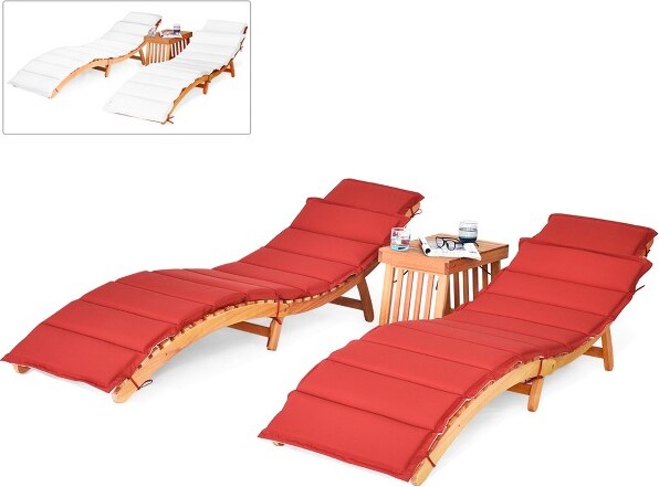 Costway Costway3PCSWoodenFoldingLoungeChairSetCushionPadPoolDeck