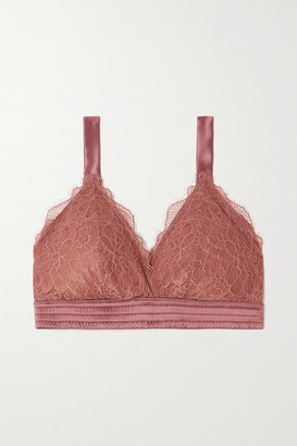 LOVE Stories Darling Satin-trimmed Stretch-lace Soft-cup Triangle Bra - Brown