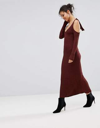Warehouse Knitted Cold Shoulder Maxi Dress