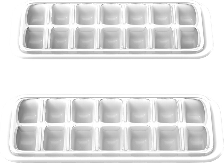 Chef Buddy Rectangular Plastic 14-Cavity Storage Ice Cube Tray, Set of 2 Multcolored