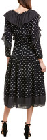 Thumbnail for your product : Rebecca Taylor Dot Ruffle Silk Midi Dress