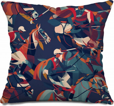 VisionDecor Polo Throw Pillow Horse Cotton Twill Pillows
