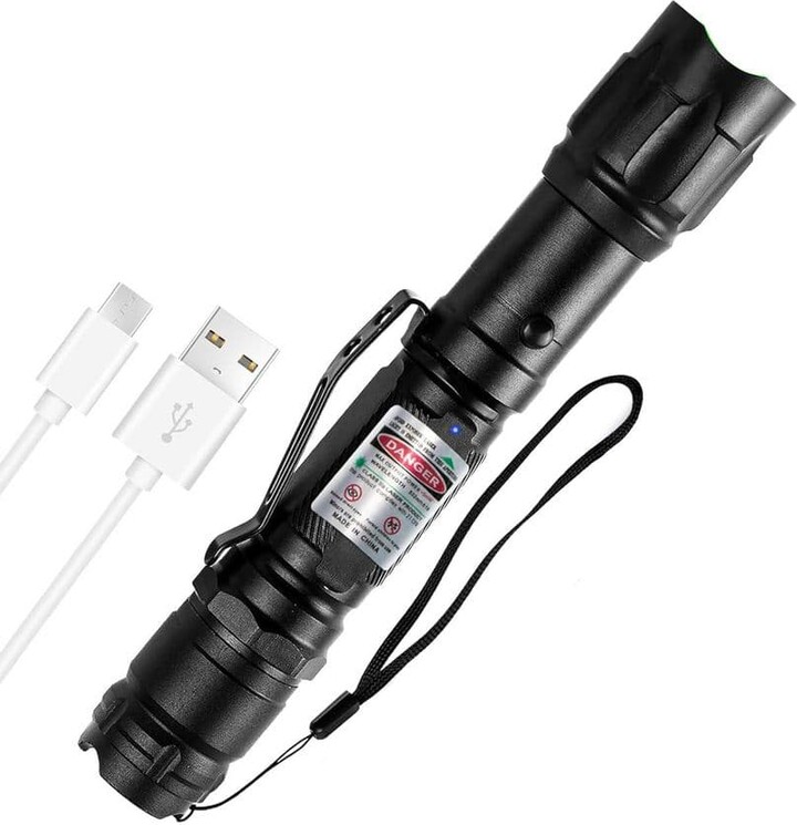 Lukyamzn Green Light Flashlight Long Range Dot Beam Pen Tactical Flashlights Screen with Star Cap Adjustable Focus Rechargeable