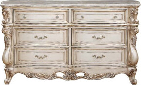 Rosdorf Park Gorsedd 6 Drawers Dresser Marble Top & Golden Ivory Finish