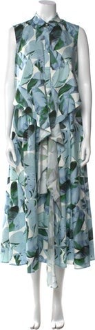 Akris Punto Floral Print Long Dress Akris Punto Tent Dress Blue Floral Print Sleeveless with Mock Neck Designer