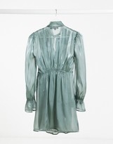 Thumbnail for your product : Pretty Darling pussy bow ruffle shirt dress in teal