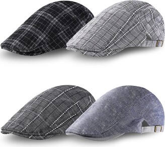 Jadive 4 Pcs Newsboy Hats for Men Cotton Flat Cap Adjustable