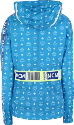 MCM Nylon Bomber Jacket W/white Logo Print It 38 in Blue
