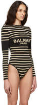 Thumbnail for your product : Balmain Black and Gold Striped Logo Bodysuit