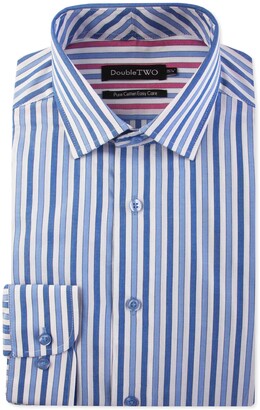 Double Two Men's Blue Bold Stripe 100% Cotton Formal Shirt - ShopStyle