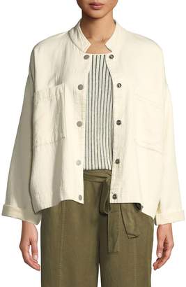 Eileen Fisher Plus Size Mandarin Collar Snap-Front Channel Jacket