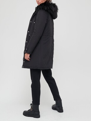 Very Ultimate Parka With Faux Fur Trim - Black
