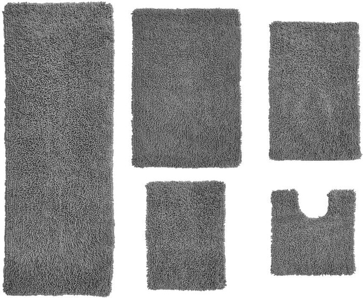 HOME WEAVERS INC Fantasia Bath Rug 100% Cotton Bath Rugs Set, 5-Pcs Set with Contour, Gray