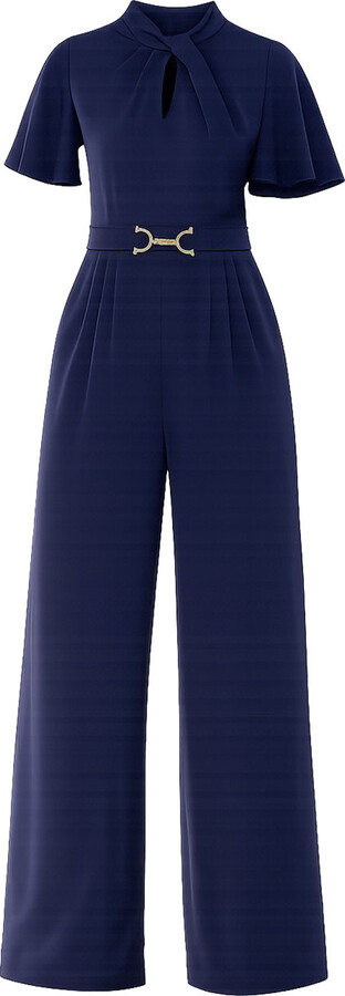 Yumi Blue Navy Buckle Jumpsuit With Twist Knot Detail