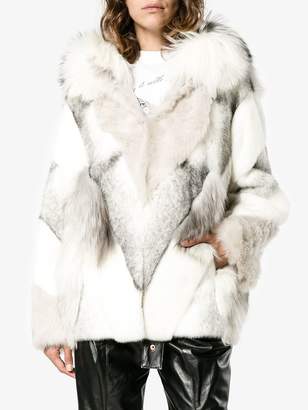 Yves Salomon White Fur and Shearling hooded coat