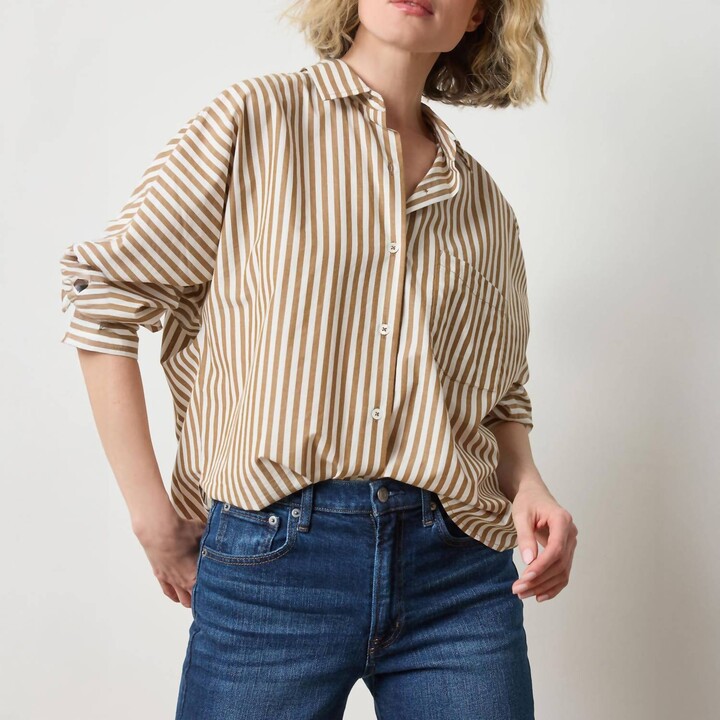 Lilla P Women's Dolman Sleeve Button Down Shirt In Dijon Stripe