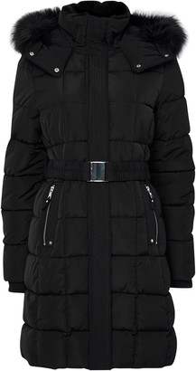 Wallis Black Faux Fur Collar Quilted Coat