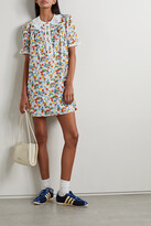 Thumbnail for your product : HVN Marie Lace-trimmed Printed Cotton-voile Mini Dress - Blue
