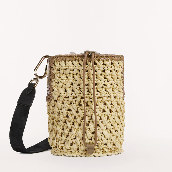Furla Lipari Bucket Bag S Juta Beige Raffia Crochet Fabric Woman - ShopStyle
