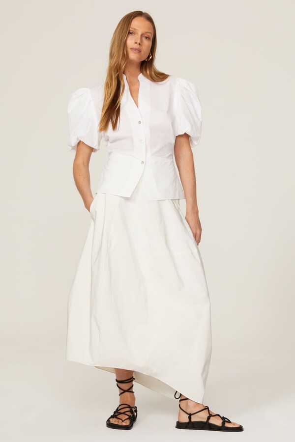 Draped Puff Sleeve Blouse White
