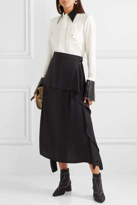 Ellery Thesis Oversized Faux Patent Leather-trimmed Crepe Shirt - Ivory