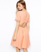 Thumbnail for your product : ASOS PETITE Open Back Lace Waist Skater Dress