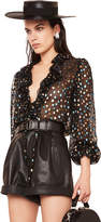 Thumbnail for your product : Saint Laurent Ruffle Trim Blouse in Black, Turquoise & Gold | FWRD