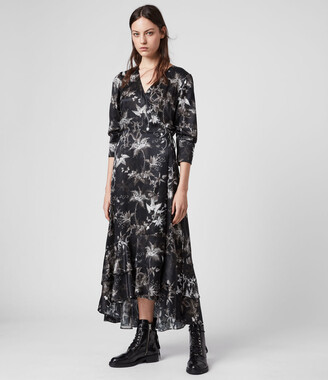 AllSaints Tage Silk Blend Evolution Dress | Size S | Black