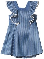 Thumbnail for your product : BCBG Girls Pinstriped Chambray Dress w/ Pom-Poms (Toddler/Little Kids) (Indigo Stripe) Girl's Dress