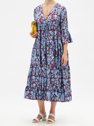 La DoubleJ Jennifer Jane Brocade-print Silk-twill Midi Dress - Blue Print