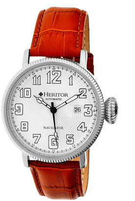 Heritor Automatic Olds Mens Camel Leather Magnified Date Watch