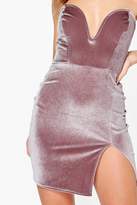 Thumbnail for your product : boohoo Petite Kasey Plunge Velvet Mini Bodycon Dress